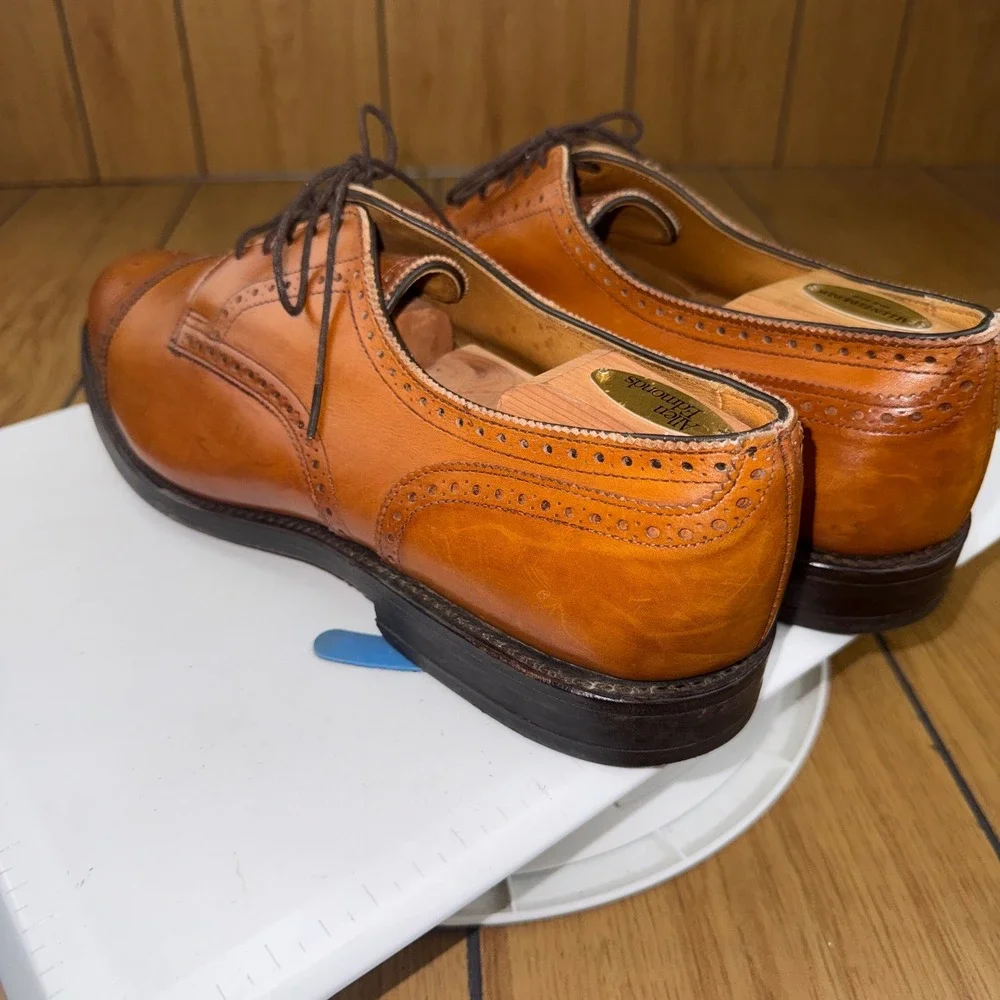 Allen Edmonds Lexington Mens 14 D Brown Leather Cap Toe Brogue Derby Shoes 5161